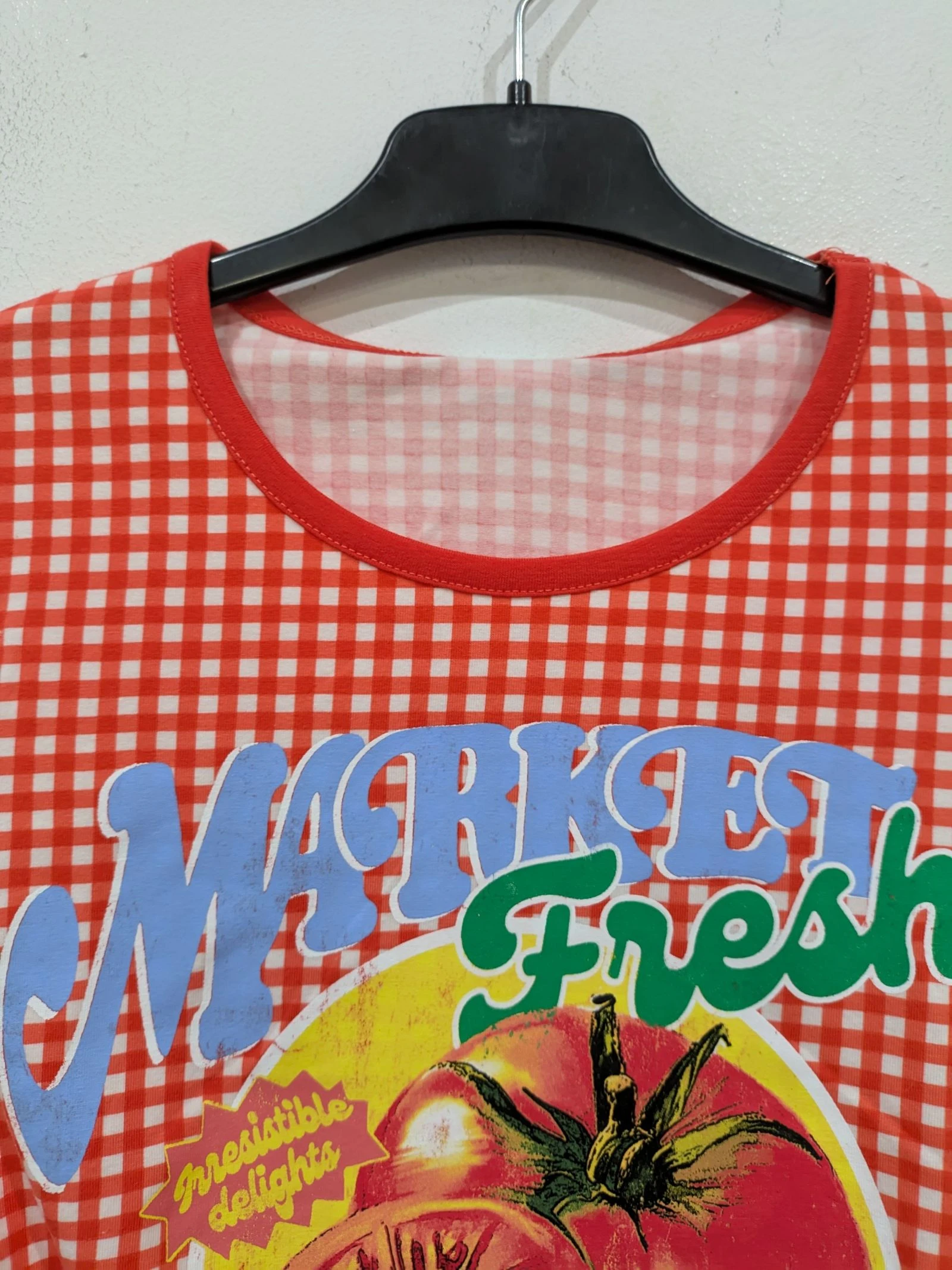 Camiseta Corta de Gingham con Estampado Retro de Tomate y Cordones Laterales talla S de Bershka  – photo 2